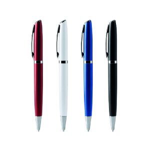 Darstellung des Kugelschreiber in den 4 erhältlichen Farben weinrot, weiß, dunkelblau und schwarz