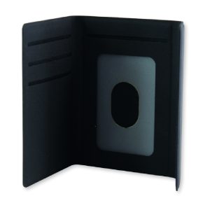 geöffneter Card Holder aus schwarzem Kunstleder