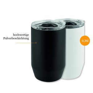 Edelstahlbecher in schwarz und weiß