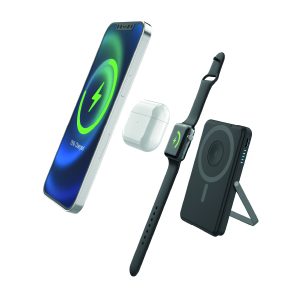 Darstellung der Lademöglichkeiten und Aufstellfunktion der Powerbank