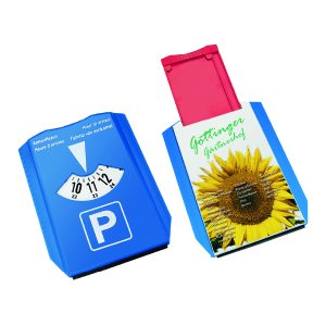 Parkscheibe Beta mit Eisbrecher und Sonnenblume im Digitaldruck aufgedruckt