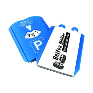 Parkscheibe blau-weiß mit 2 blauen Einkaufschips