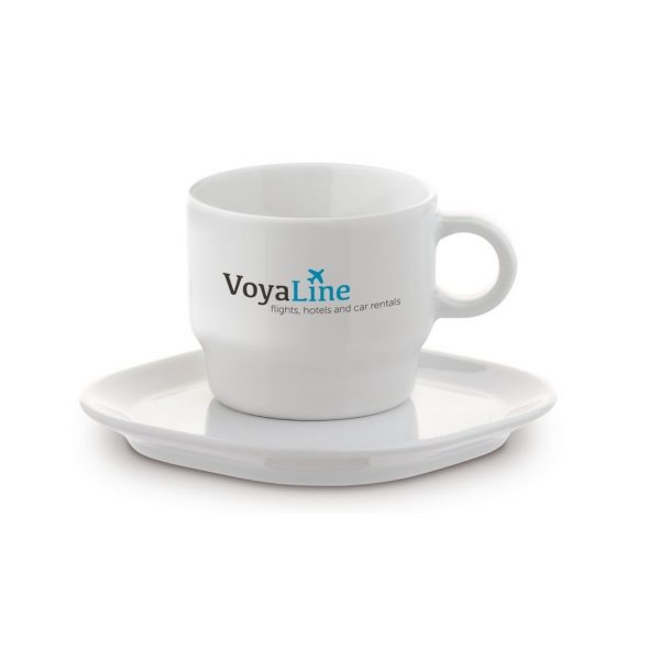 Porzellan Tasse "Viereck" 180 ml mit Unterteller