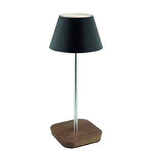 Tischlampe mit schwarzem Schirm und Akazienholzfuß