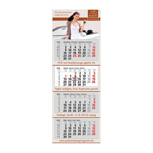 Werbekalender 4 Monate | 4-Monats-Wandkalender mit Druck | Produktbild